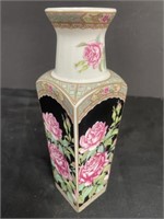 Lefton Porcelain Vase with rose motif. 8” tall.