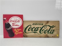 Coca cola wood and cardboard advertising