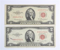 (2) SERIES 1953 1A & 1B $2 RED SEAL NOTES