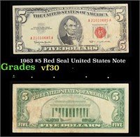 1963 $5 Red Seal United States Note Grades vf++