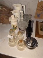 Glassware, pitchers, misc