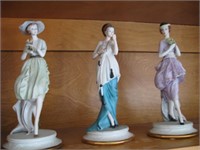 3 Capodimonte  Victorian lady figurines