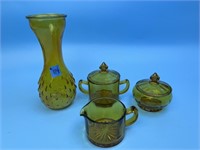 4 pc. Amber Glass Items