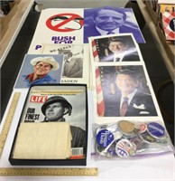Election lot w/ posters, pins, & pamphlets