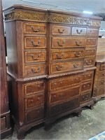 C. Europa" 2 Piece Heavily Carved Highboy Chest