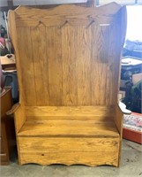 Oak storage and coat rack bench