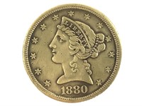 1880-CC $5 Gold Half Eagle, Key Carson City Coin