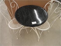 Metal black top Bistro style table w/2 chairs