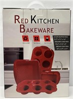 Red Kitchen Bakeware, 100% Silicon Muffin Pan,