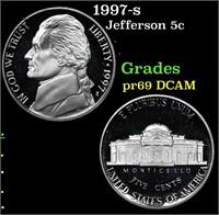 Proof 1997-s Jefferson Nickel 5c Grades GEM++ Proo