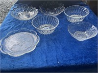 5 antique glass bowls & 1 plate