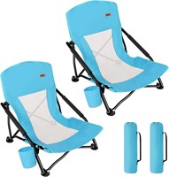 TOBTOS Low Beach Chair  2 Pack  with Cup Holder