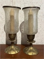 Pair of Gorgeous Brass and Glass Candle Holders