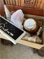 Box lot of Christmas items including a plaid