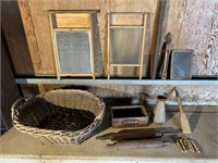 VICTORIAN CANE LAUNDRY BASKET & CONTENTS INCL.