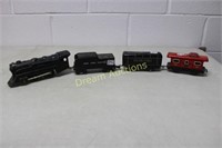 Antique Tin Train Engine & 3 Cars