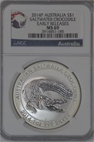 2014 Australia Saltwater Crocodile 1 ozt Silver .9