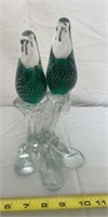 Murano Art Green zBlown Glass Birds on stand