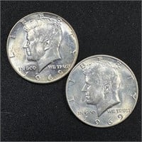 (2) 1969-D Kennedy Silver Half Dollars