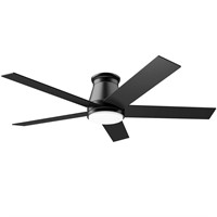52" Flush Mount Ceiling Fan, Black Low Profile