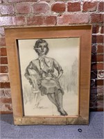1950's Woman Charcoal Drawing, Signed Sturges