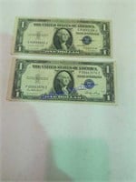 2- 1 dollar silver certificates  1935 e and 1935