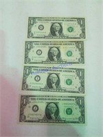 4 -1969 1.00 dollar bills consecutive number.