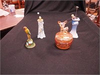 Two vintage hatpin holders, one painted with some