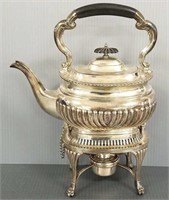 English sterling silver tea kettle on stand with