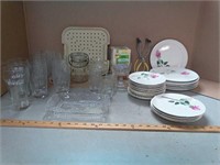 Glasses, dishes, jar holder +more