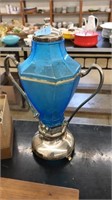 CAMBRIDGE BLUE GLASS & SILVER PLATE SAMOVAR