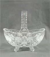 Flower Cut Glass 4 Toed Sawtooth Edge Basket