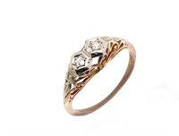 Art Deco two stone diamond & 9ct rose gold ring