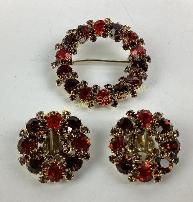 Weiss rhinestone brooch and earrings set