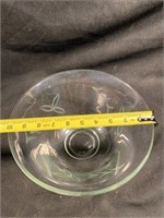 Vintage Etched Glass Bowl 10" W x 5" H No Cracks