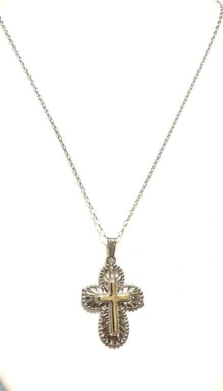 Sterling Silver 14 Kt Cross Necklace