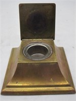 EARLY BRASS INK WELL 5 X 5  CLEAN AND COMPLETE