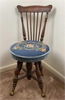 Antique Piano Chair With Needlepoint Cushion