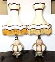 Pair Reverse Painted Glass Lamps