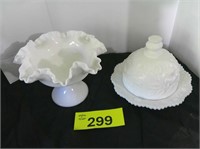 Milk Glass Pedestal Bowl / Covered Dish