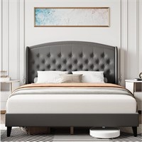 King Size Bed Frame, Soft Velvet Upholstered