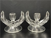 2 Indiana Glass Willow Laurel Candlestick Holders