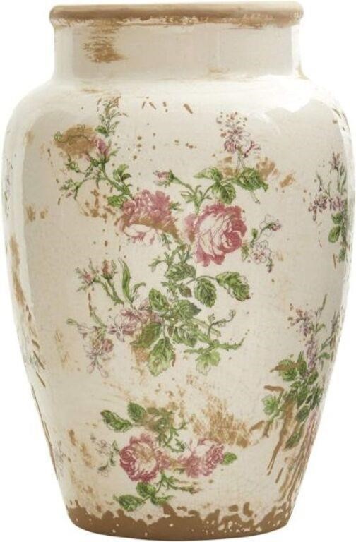 12.5" Tuscan Ceramic Floral Print Vase