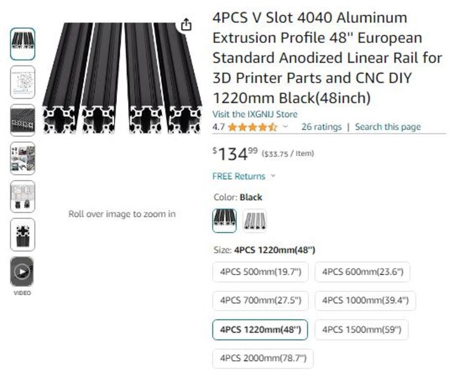 B2984 4PCS V Slot 4040 Aluminum Extrusion Profile