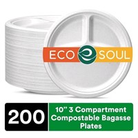 ECO SOUL Pearl White 10 Inch, 200-Pack, 3-Compartm