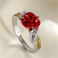 Romantic Rose Rhinestone Ring Size 9