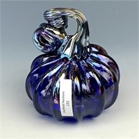 GC Blown Art Glass Blue Inscribed Pumpkin
