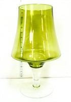 Vintage 12 1/2in green compote w/ clear base