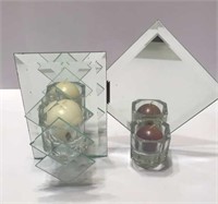 Pair of Geometric Mirrored Candle Holders