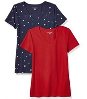 Essentials Women's 2 Pack V-Neck T-Shirt, Red/Navy